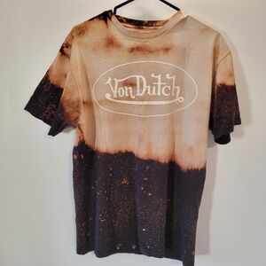 Rare Von Dutch Tie Dye Tshirt Cream & Brown - L